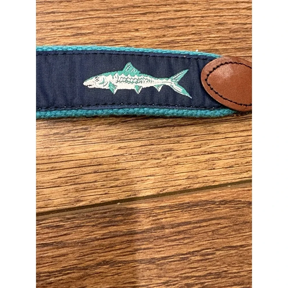 Leather Man Ltd. Blue Green Top Grain Leather Belt Sze 24 Fishing Fish Youth Boy